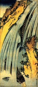 Two carp in a cascade by Katsushika Hokusai